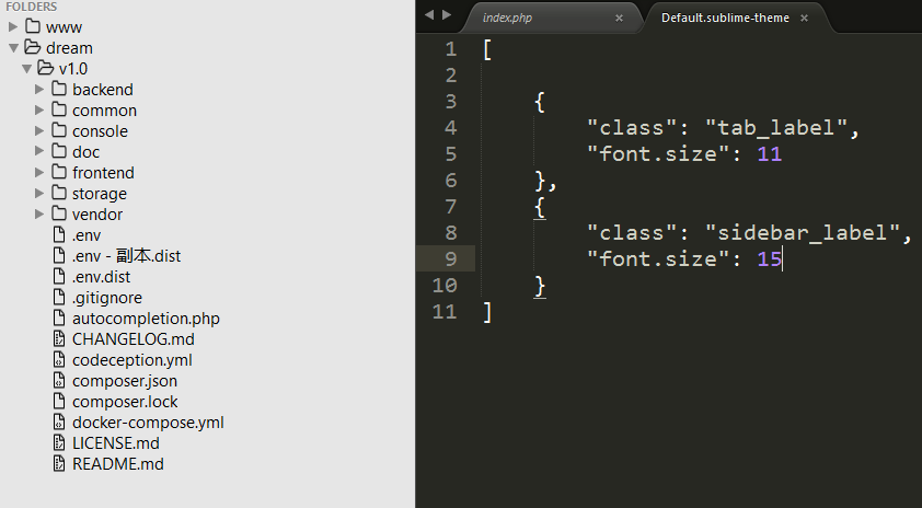 sublime text3侧边栏、标题栏字体大小、字号修改